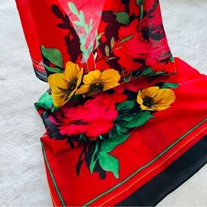 New Red Black Floral Scarf Roses 32" Square